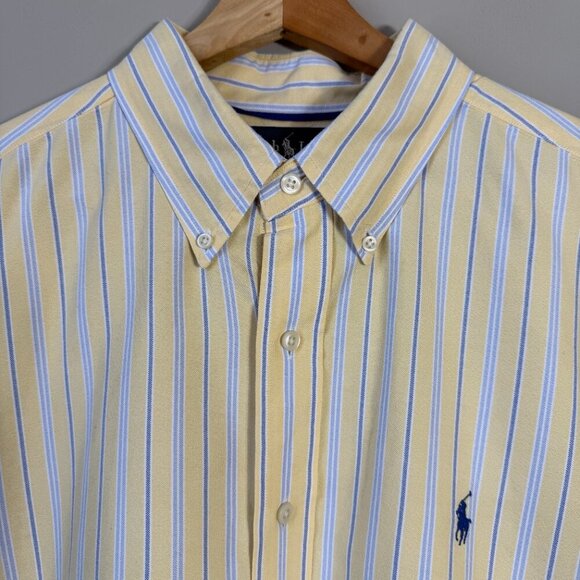 Ralph Lauren Long Sleeve Striped Button Down Shirt Men's XL Yellow Classic Fit - Picture 6 of 14